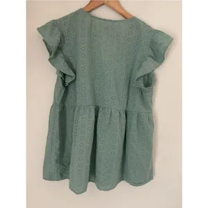 Gap Sage Green Cotton Eyelet Flutter Sleeve Button-Front Maternity Top L Spring thumbnail 6