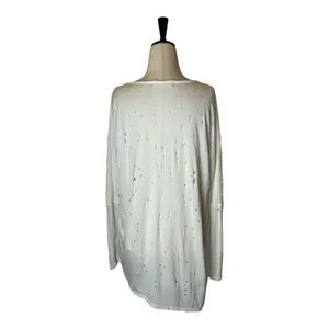 Trouble At The Mill‎ Shirt Women Medium White V Neck Distressed Long Sleeve Tee thumbnail 2