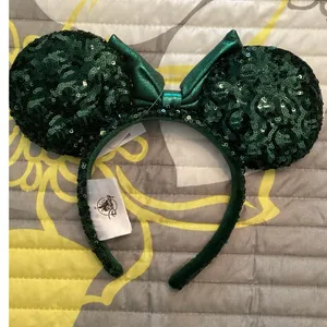 NWT Disney Parks Emerald Green Sequins Minnie Mouse Ears Headband thumbnail 2