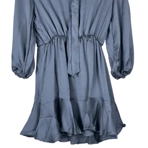 Vici Mini Dress Gray Ruffle Tie Back Textured Ballon Sleeve Coquette Size M thumbnail 5