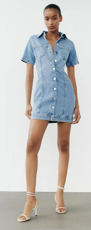Zara Z1975 FITTED DENIM MINI DRESS thumbnail 1