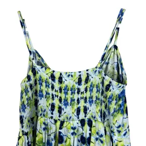 Aerie Floral Tie Dye Keyhole Mini Dress Blue Green Boho Smocked Size M thumbnail 5