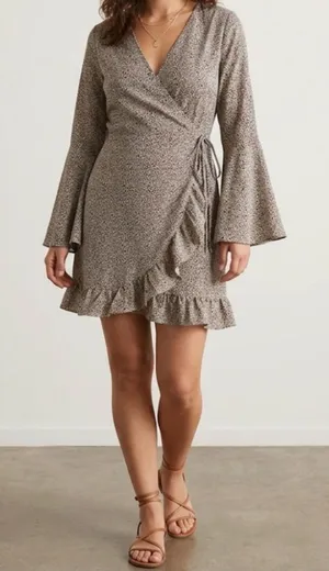 Altar'd State Black and White Bell‎ Sleeves Wrap Dress Size L thumbnail 1
