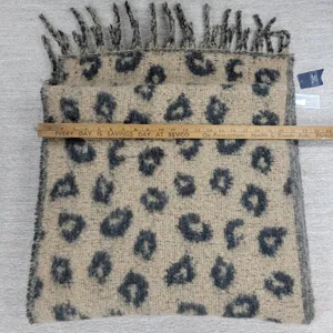Abercrombie & Fitch Leopard Fringe Scarf Wide Black Tan Two Toned Animal Print thumbnail 11