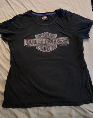 Harley Davidson T-Shirt Pink Triple S Morgantown, WV Sequin Logo Women’s Large thumbnail 1