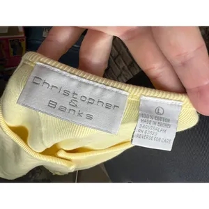 Christopher & Banks cardigan sweater ruffle hem heart button yellow thumbnail 7