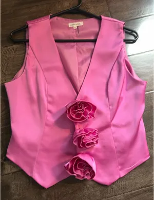Blazer Top Satin Roses Pink Size M thumbnail 4