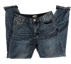 Tobi Studded High Rise Mom Jeans Womens 25 Blue Denim Zip Fly Classic Silver thumbnail 1