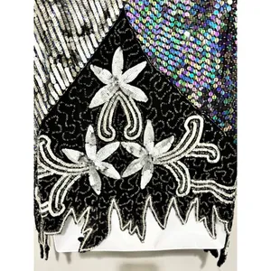 Vtg Scala Beaded Sequin Top Black Silver Embellished Blouse Size Large thumbnail 8