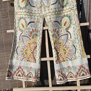 Zara beautiful print flare leg pants Linen Blend Small thumbnail 8