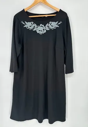Vtg Bob Mackie Wearable Art Maxi Shift Black 1X Dress Embroidery Lounge Boho‎ thumbnail 1