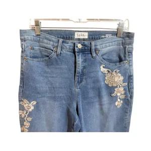 Nicole Miller Soho Bootcut Jeans Womens 8 Blue Excellent Floral Embroidered High thumbnail 14