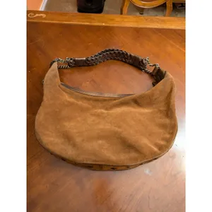 Donald Pliner Camel Suede/Metallic Cresent Studded Trim Hobo Purse thumbnail 2