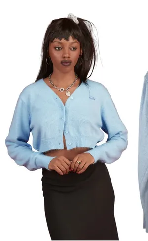 Unif Baby Blue Angora Blend Cropped Cardigan Sweater Size Large thumbnail 1