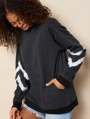 Natural Life Comfy Crewneck Sweatshirt Charcoal Chevron Size M Soft Pocket thumbnail 1