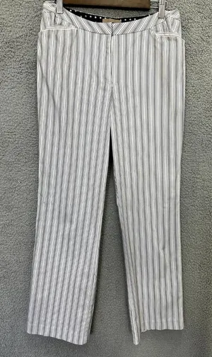 i.e. Pants Womens 8 Gray White Pinstripe Straight‎ Leg Y2K Minimalist Workwear thumbnail 1