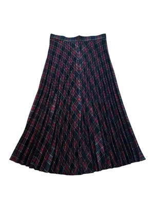 FORE Womens Pleated Midi Skirt Blue Red Plaid Preppy Dark Academia Grunge Modest thumbnail 4