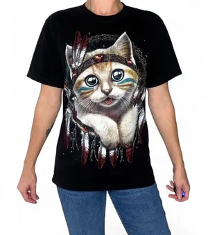 Rock Chang Unisex Cat Feather Dreamcatcher Tribal Graphic Tee thumbnail 1