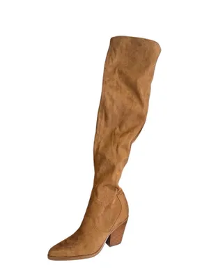 Marc Fisher LTD Gwyneth Suede Over Knee Western Boots Tan 8M NWOB thumbnail 3