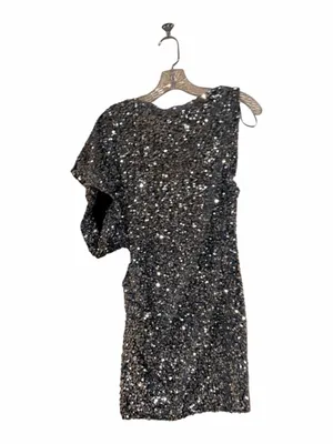 NWT ZARA SEQUINED Asymmetric MINI DRESS Navy Silver Festive Days thumbnail 14