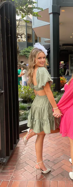 Green Square Neck Dress With Cut Outs thumbnail 2