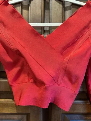 🌸WOW COUTURE Red Bandage Crop Top Sheer Mesh Long Sleeve Zip S thumbnail 5