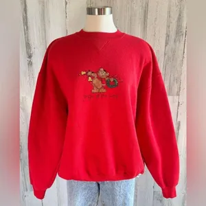 Vintage Russell Athletic Red Christmas Sweatshirt XL Jingle Cross-Stitch bear‎ thumbnail 8