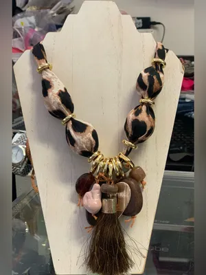 Leopard Print Chunky Brown Tassel Statement Necklace - Unbranded Boho Safari thumbnail 3