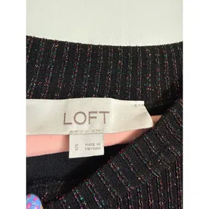 LOFT Womens Black Ribbed Metallic Shimmer‎ Long Sleeve Midi Sheath Dress Small thumbnail 3