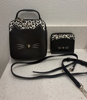 Kate Spade Black Leather Daisy Meow Top Handle Crossbody Bag With Wallet EUC thumbnail 1
