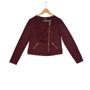 Thalia‎ Sodi Faux Suede Moto Jacket Burgundy Womens M Asymmetrical Zip thumbnail 4