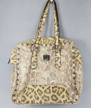 Joanel Faux Snakeskin Leopard Tote Handbag‎ Studs Shoulder Bag Y2K thumbnail 1