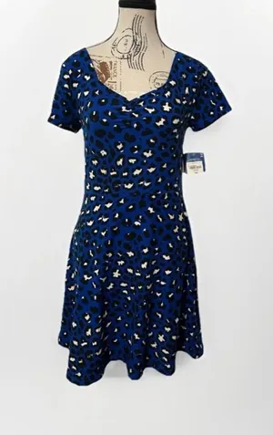 Arizona Jean Co Blue Leopard Print Dress Medium Short Sleeve Cheetah M NWT thumbnail 1