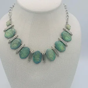 Elegant Statement Silver and Blue Green Iridescent Necklace thumbnail 7