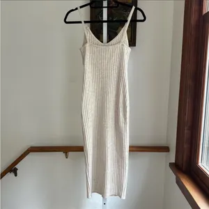 7 For All Mankind Cream Ribbed Knit Bodycon Midi Dress Small . thumbnail 4