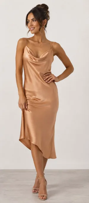 Petal and Pup gold metallic bronze sateen cowl neck midi dress size 0 thumbnail 1