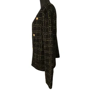 NWT Sioni Bouclé Knit Cardigan Jacket Black Gold Plaid Buttons Med Old Money thumbnail 4