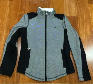 Lauren Ralph Lauren Active‎ Jacket Womens Grey Black Striped Full Zip M thumbnail 1