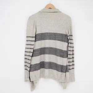 Ann Taylor Loft Womens Grey Striped Cotton Open Front Draped Cardigan Sweater S thumbnail 4