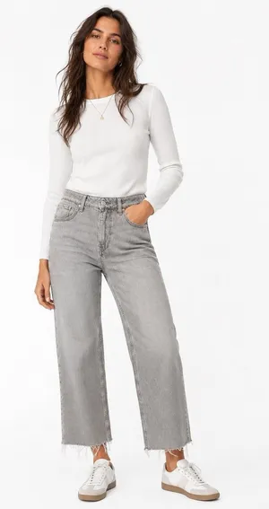 Zara Women’s Gray Cropped Straight Leg Jeans Size 8 Raw Hem High Rise Cotton thumbnail 1