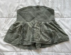 American Eagle‎ Smocked Tube Top Womens Medium Green Boho Hippie Whimsy Fairy thumbnail 1