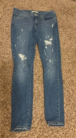 Levi's 711 Skinny Jeans Size 27 Medium Blue Denim Zip Pockets Distressed Red Tab thumbnail 1