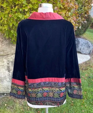 Coldwater Creek Small Jacket Velvet Button Front Black Wine Tapestry Holiday thumbnail 6