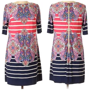 Eliza J Printed Jersey Shift Dress Shorter Sleeves Size 6 Stripes thumbnail 3