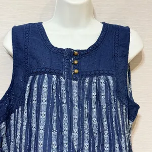 Mason & Belle Navy Blue Eyelet Lace Striped Boho Tank Top Large JFW81933K85 thumbnail 3