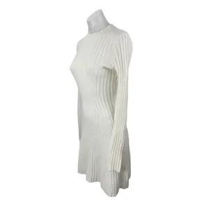Hollister White Rib Knit Long Sleeve Mock Neck Ribbed Knit Mini A Line Dress S thumbnail 3