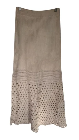 Free People Beige Crochet-Panel Maxi Skirti thumbnail 1