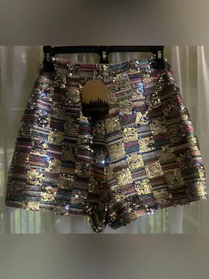 NWT Unique Rainbow Sequin And Tweed Hi Rise Shorts from Main Strip size small thumbnail 4