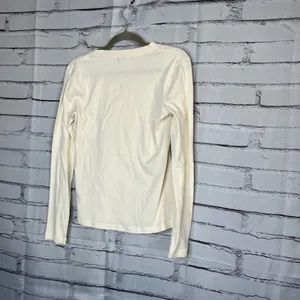 Lauren Jeans Co Ruffle Front ¼-Button Long Sleeve White Top Preppy M Blouse Y2K thumbnail 10