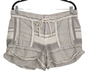 Lou and Grey Linen Blend Off-White and Light Blue Striped Shorts Size Medium thumbnail 1